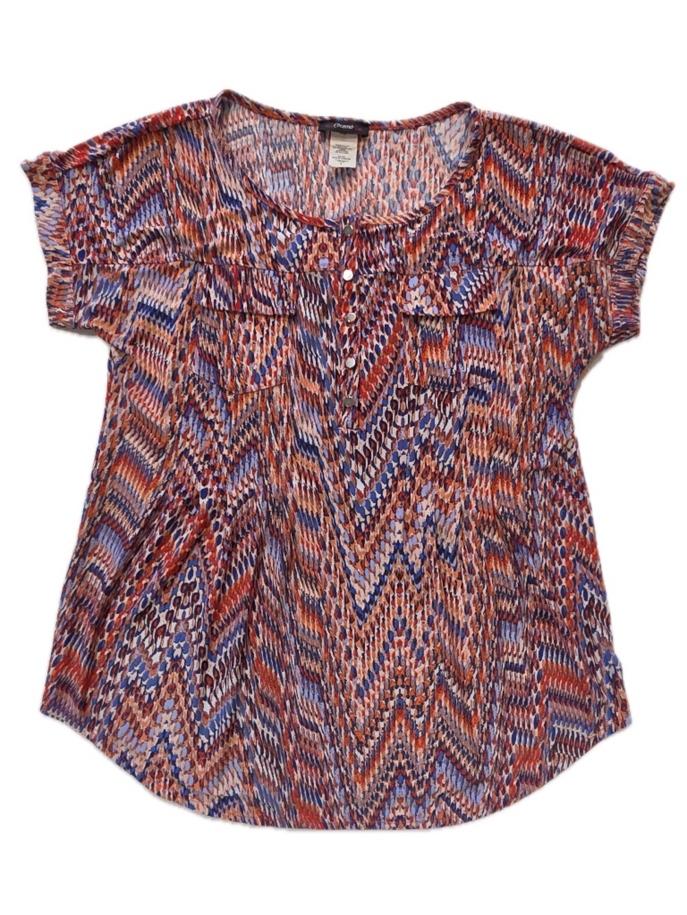 Cocomo Blouse Womens S Multicolor Geometric Scoop Neck Short Sleeve Button